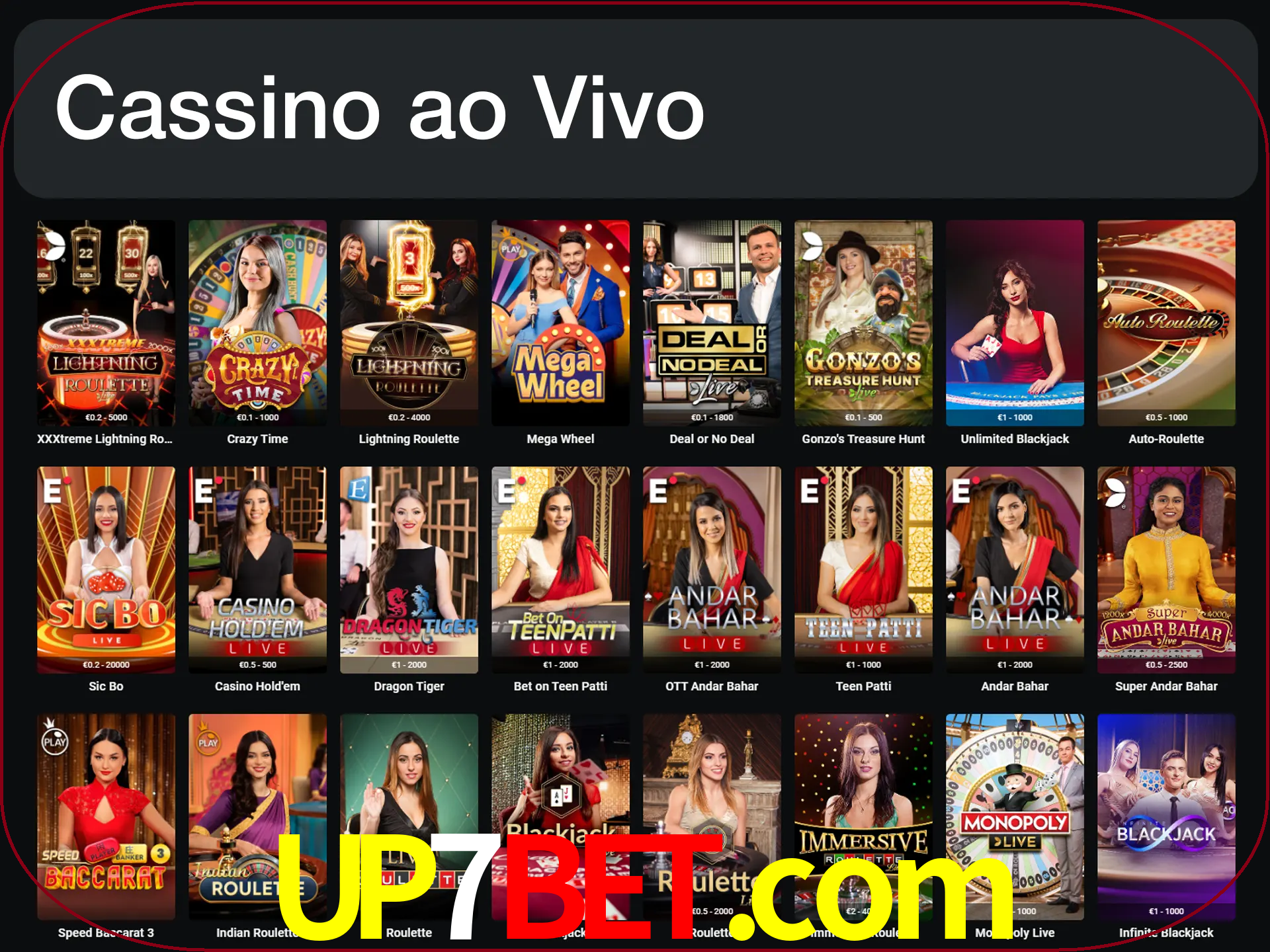 Jogue jogos de cassino com um verdadeiro dealer.